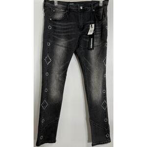 NEW Kindred Mens Rhinestone Studded Bedazzled Skinny Black Jeans Size 34x32 $129